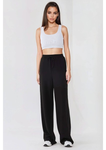 Kadın Wide Leg Beli Lastikli Örme Eşofman Altı Siyah fırsatları