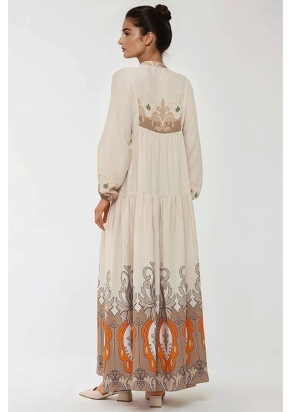 Kadın Baskılı Uzun Kol Viskon Modest Elbise Natural modelleri