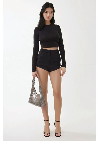 Kadın Yüksek Bel Mini Şort Black