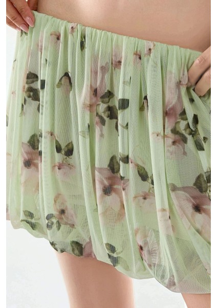 Kadın Çiçek Desenli Mini Balon Etek Green fiyatları