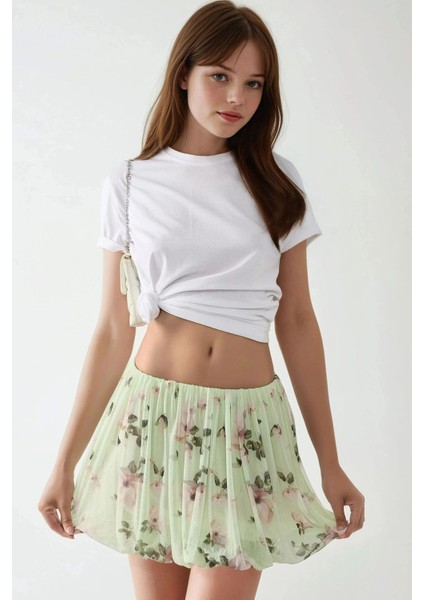 Kadın Çiçek Desenli Mini Balon Etek Green fırsatları