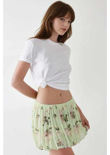Kadın Çiçek Desenli Mini Balon Etek Green indirimleri