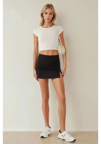 Kadın Drape Detaylı Mini Şort Etek Siyah fiyatları
