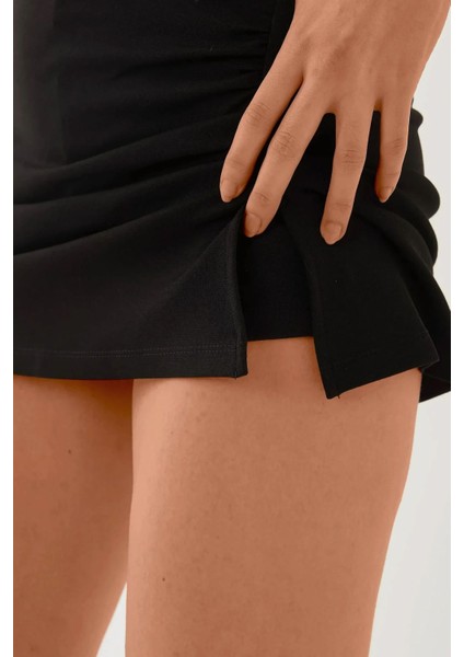 Kadın Drape Detaylı Mini Şort Etek Siyah modelleri
