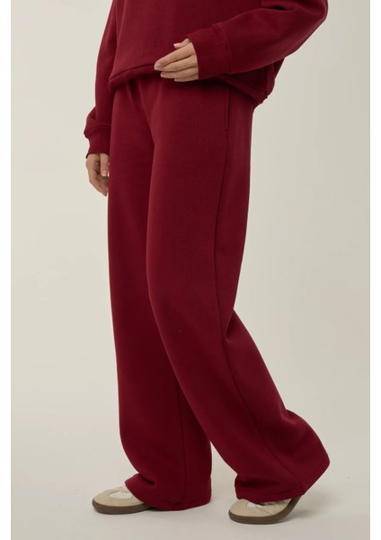 Kadın Bağlama Detaylı Lastik Bel Geniş Paça Eşofman Altı Red