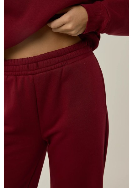 Kadın Bağlama Detaylı Lastik Bel Geniş Paça Eşofman Altı Red modelleri