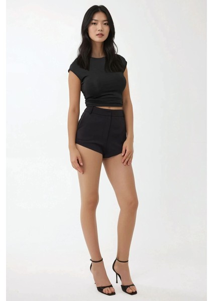 Kadın Yüksek Bel Mini Şort Black fırsatları