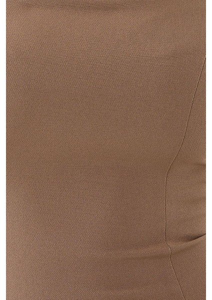 Kadın Dokulu Kare Yaka Bodycon Mini Elbise Bej Doğal