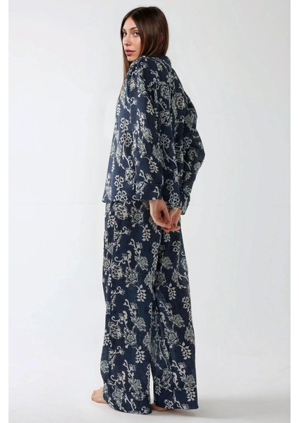 Kadın Baskılı Saten Pijama Takımı Lacivert fiyatları