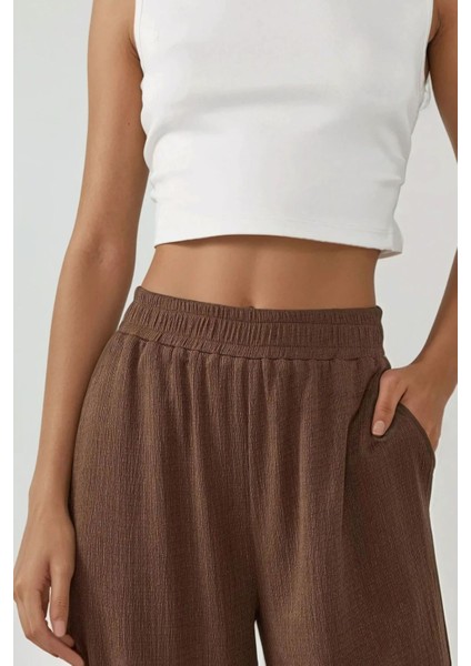 Kadın Wide Leg Dokulu Örme Pantolon Brown fiyatları
