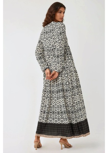 Kadın Gömlek Yaka Desenli Modest Elbise Siyah indirimleri