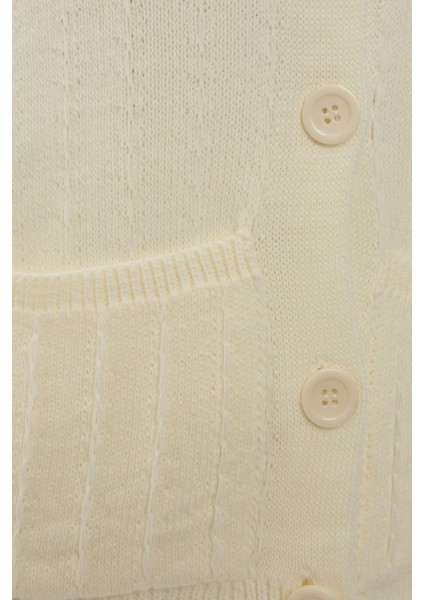 Kadın Dokulu Düğmeli Triko Hırka Fildişi Doğal