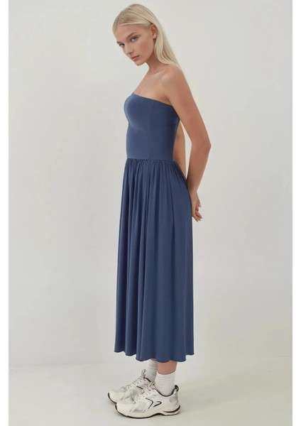Kadın Çift Kullanımlı(Elbise/Etek) Esnek Straplez Sandy Elbise Oxford Mavisi fırsatları