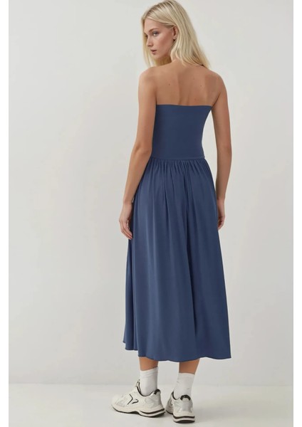 Kadın Çift Kullanımlı(Elbise/Etek) Esnek Straplez Sandy Elbise Oxford Mavisi
