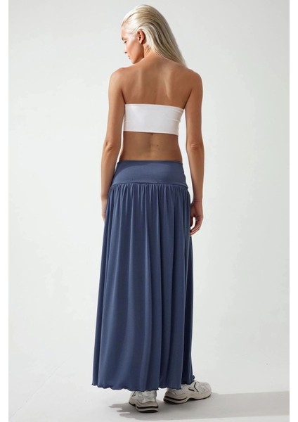 Kadın Çift Kullanımlı(Elbise/Etek) Esnek Straplez Sandy Elbise Oxford Mavisi