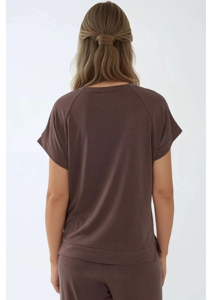 Kadın Soft Touch Modal Basic Tişört Brown indirimleri