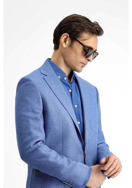 Regular Fit Keten Karışımlı Desenli Spor Ceket modelleri