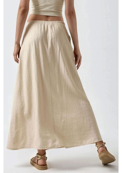 Kadın Yüksek Bel Dokulu Uzun Etek Natural fırsatları