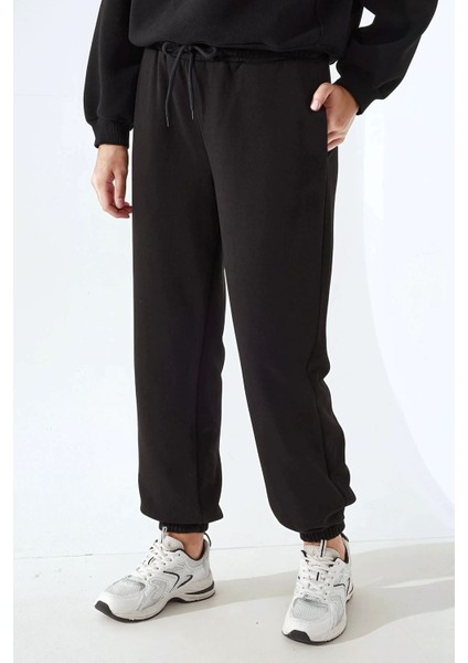 Kadın Elastik Bel Uzun Jogger Eşofman Altı Black