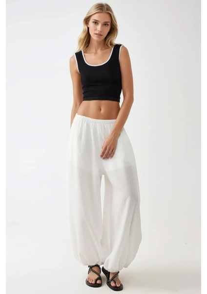 Kadın Fitted Crew Yaka Kontrast Tank Top Busem Collection Siyah indirimleri