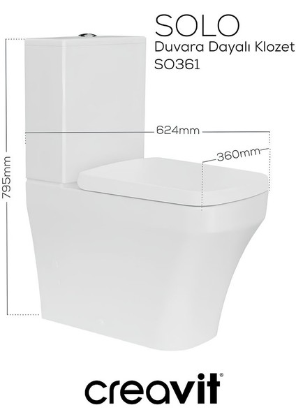 Solo Beyaz Kanalsız Duvara Sıfır Klozet Takım SO361, Creavit Solo Duroplast Yavaş Kapak fiyatları