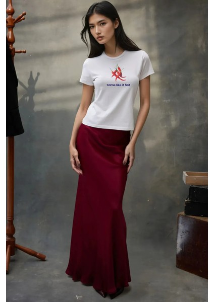 Kadın Kadın Bisiklet Yaka Kısa Kollu Önü Baskılı Pamuklu T-Shirt White fiyatları