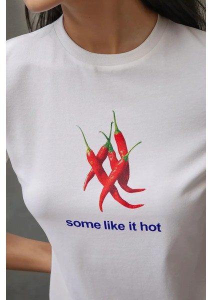 Kadın Kadın Bisiklet Yaka Kısa Kollu Önü Baskılı Pamuklu T-Shirt White fırsatları