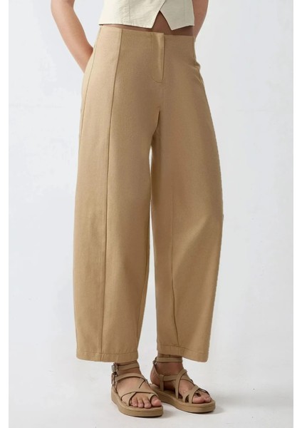 Kadın Yüksek Bel Balon Pantolon Natural