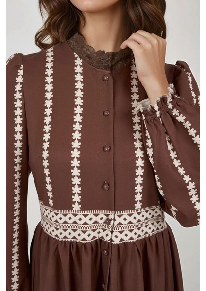 Kadın Çiçekli Tippet Uzun Elbise Brown fırsatları