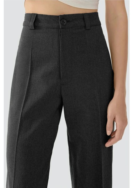 Kadın Yüksek Bel Straight Kumaş Pantolon Koyu Gri fırsatları
