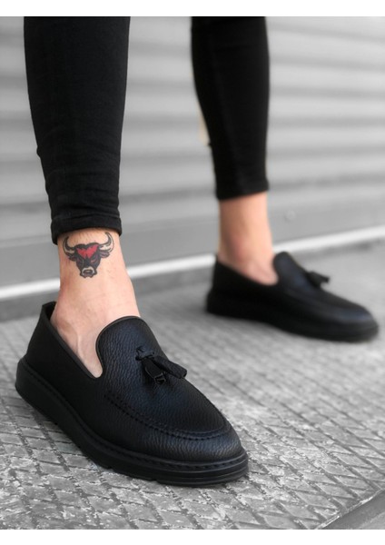 BA0005 Bağcıksız Yüksek Taban Mat Siyah Klasik Püsküllü Corcik Erkek Ayakkabı fırsatları