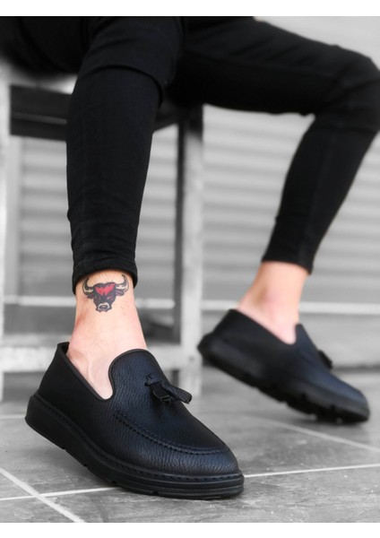BA0005 Bağcıksız Yüksek Taban Mat Siyah Klasik Püsküllü Corcik Erkek Ayakkabı indirimleri