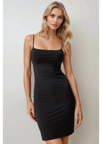 Kadın Kare Yaka Bodycon Sandy Mini Elbise Siyah modelleri