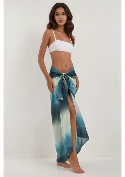 Kadın Desenli Maxi Pareo Blue