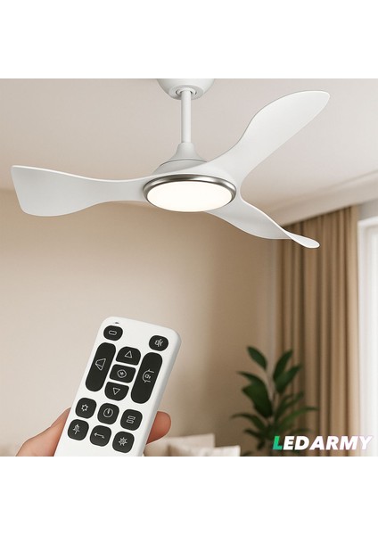 ekim aydınlatma CT-3000 Modern Tavan Vantilatörü Beyaz LED Işıklı ve Uzaktan Kumandalı LED Sessiz Motor Şık Tas