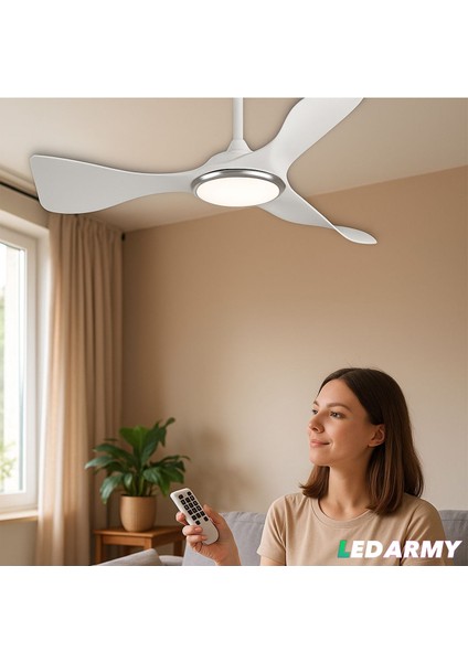 ekim aydınlatma CT-3000 Modern Tavan Vantilatörü Beyaz LED Işıklı ve Uzaktan Kumandalı LED Sessiz Motor Şık Tas