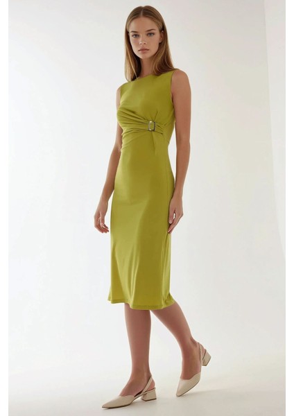Kadın Vücuda Oturan Bisiklet Yaka Sandy Midi Elbise Zeytin Yeşili fırsatları