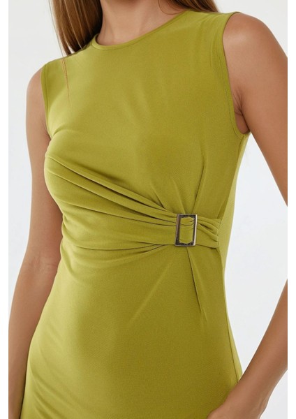 Kadın Vücuda Oturan Bisiklet Yaka Sandy Midi Elbise Zeytin Yeşili indirimleri