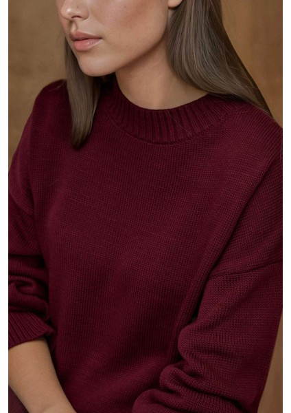 Kadın Kalın Bisiklet Yaka Uzun Kalçayı Kapatan Kazak Bordo Kırmızı modelleri