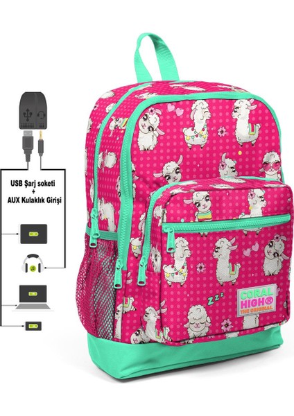 USB Bağlantılı Sırt Çantası Konforlu Süngerli Sırt Paneli 27x14x38 cm Çocuklar İçin