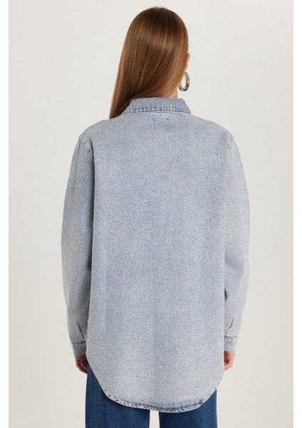 Kadın Regular Fit %100 Pamuk Uzun Kollu Mavi Denim Gömlek indirimleri