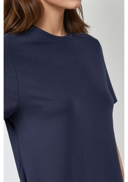 Kadın Yuvarlak Yaka Kısa Kollu Basic Midi Elbise Busem Collection Blue modelleri