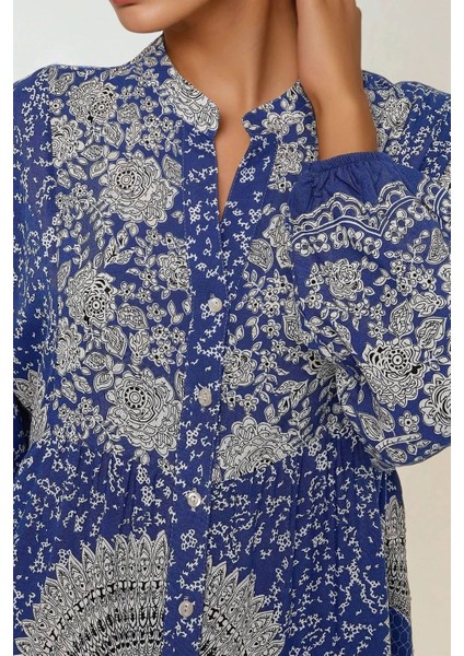 Kadın Baskılı Uzun Kol Viskon Modest Elbise Lacivert fiyatları