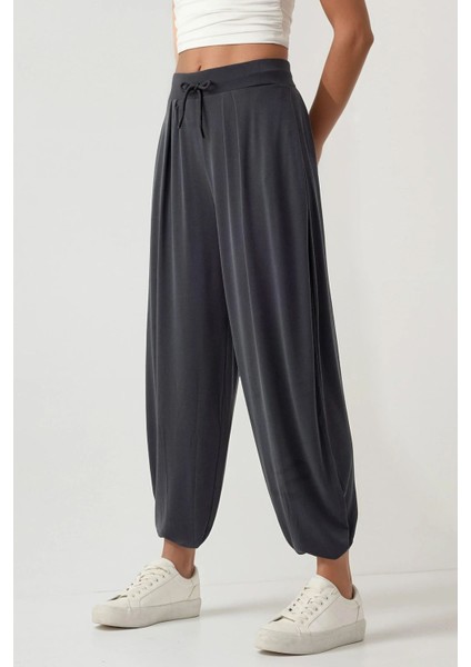 Kadın Normal Bel Modal Jogger Pantolon Busem Collection Gri