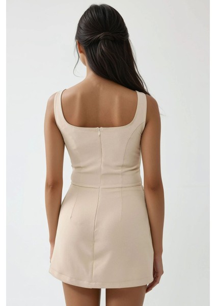 Kadın İçi Şortlu Cep Kapaklı Dar Mini Elbise Natural fırsatları