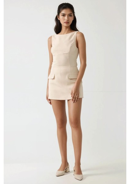 Kadın İçi Şortlu Cep Kapaklı Dar Mini Elbise Natural indirimleri