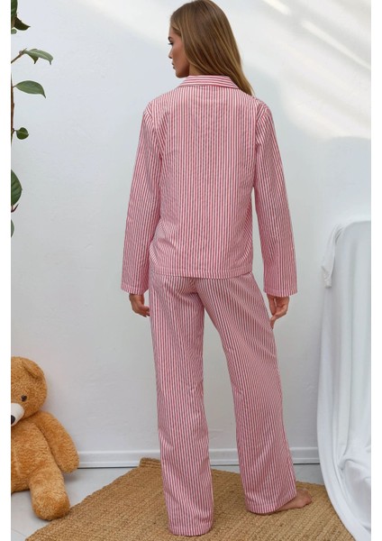 Kadın Çizgili Pamuklu Pijama Takımı Red fırsatları