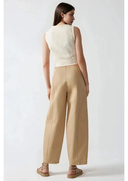 Kadın Yüksek Bel Balon Pantolon Natural