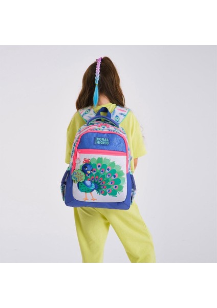 Gümüş Lavanta Tavus Kuşu Desenli Üç Bölmeli Okul Sırt Çantası 23488 fiyatları
