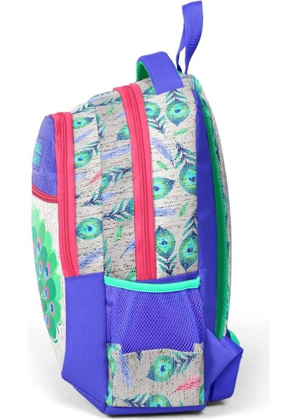 Gümüş Lavanta Tavus Kuşu Desenli Üç Bölmeli Okul Sırt Çantası 23488 modelleri